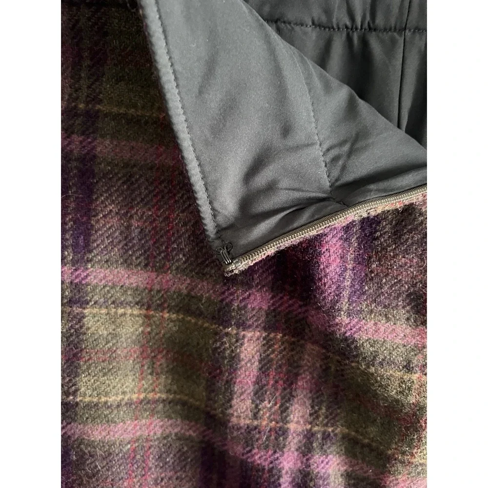 LL Bean Wool Plaid Skirt Women's 10 Purple Green Side Slit Zip Y2K Retro Vintage - Picture 8 of 12